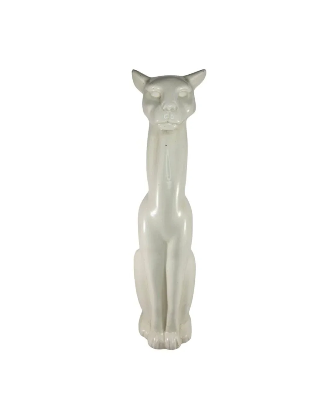 MCM Art Deco Pottery Cat Panther Figurine USA 509 White Ceramic 17.5